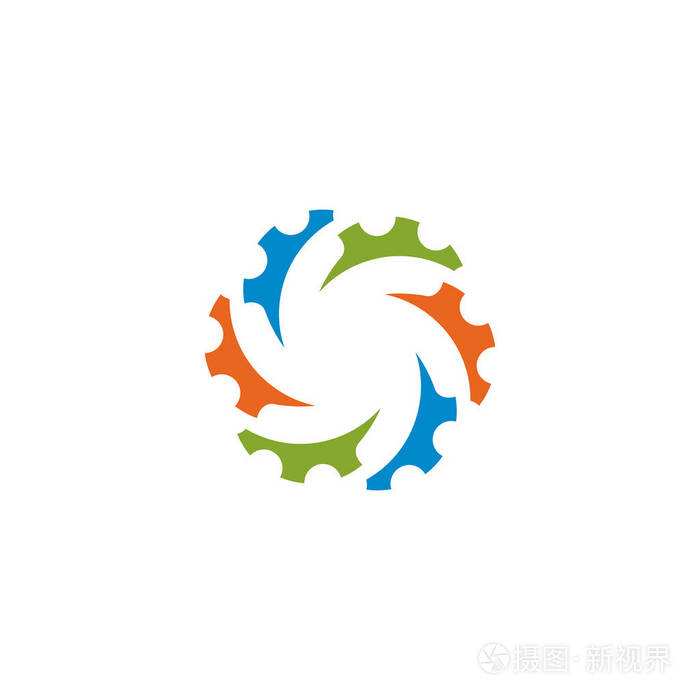 白色上隔离的彩色齿轮标志矢量插图