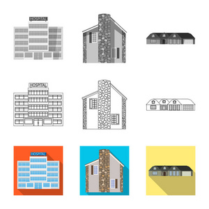 建筑和正面图标的孤立对象。 收集建筑物和屋顶股票符号的网页。