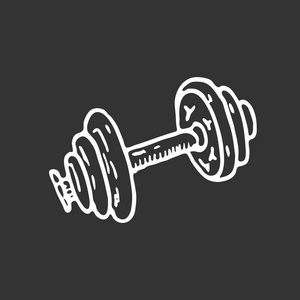 素描模拟记录仪手绘哑铃涂鸦. 素描运动设备和模拟器图标. 装饰元素.