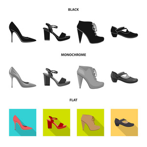 鞋子和妇女标志的向量例证。一套鞋类和脚向量的股票图标