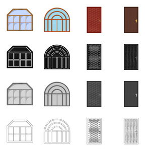 门和前符号的矢量插图。股票的门和木质矢量图标集