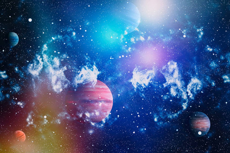 外层空间行星恒星和星系的宇宙场景显示了空间探索的美。 美国宇航局提供的元素