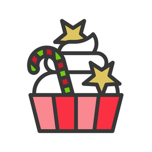杯子蛋糕和圣诞节食品图标可编辑轮廓