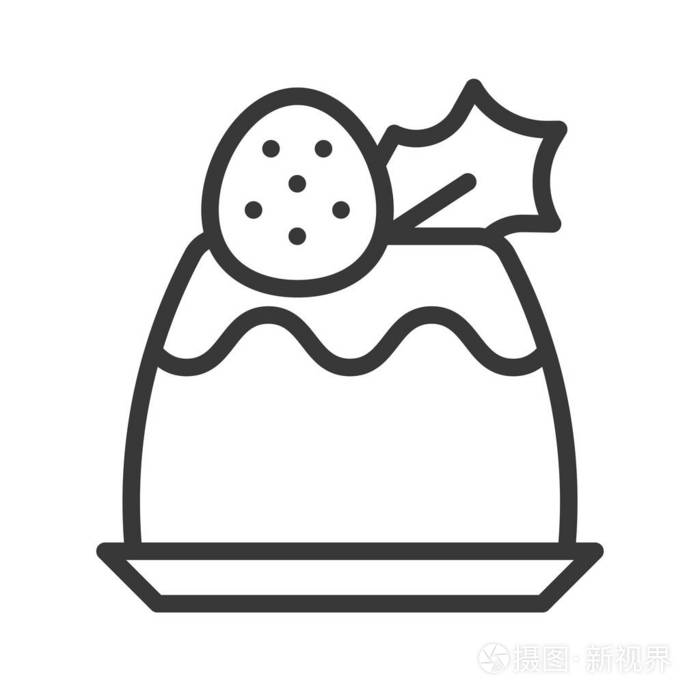 草莓布丁图标与槲寄生圣诞食品设置可编辑线