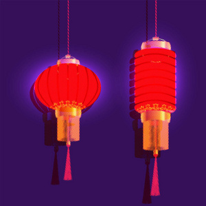 中国新年。两个红色的中国灯笼。孤立的插图
