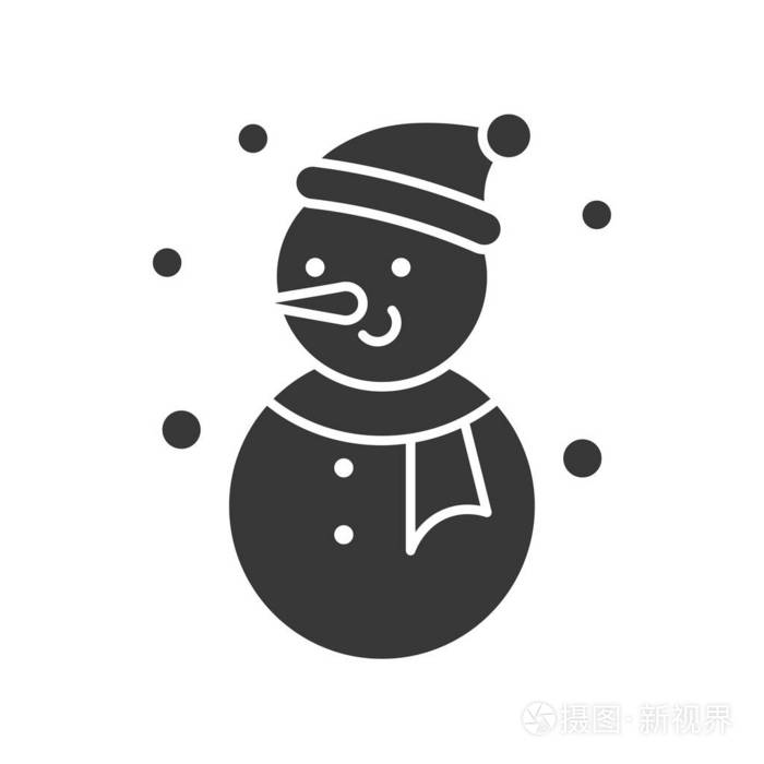 有趣的雪人固体轮廓图标冬季和圣诞节的概念