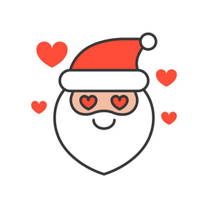 可爱的圣诞老人表情符号填充轮廓设计矢量插图