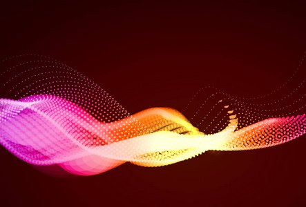 抽象的彩色数字景观与流动的粒子。 网络或技术背景。 红色粉红色橙色。