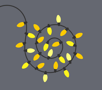 圣诞黄色闪亮的灯串。 矢量插图