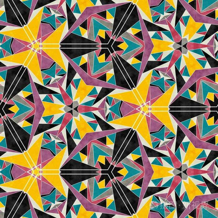 抽象色彩斑斓的六角形几何无缝图案对称万花筒时尚,设计