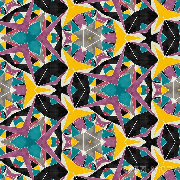 抽象色彩斑斓的六角形几何无缝图案对称万花筒时尚设计