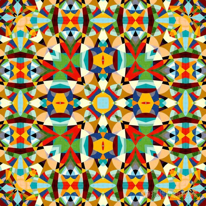 彩色六方几何无缝图案对称万花筒时装设计