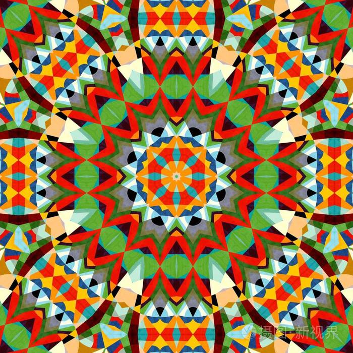 抽象色彩斑斓的六角形几何无缝图案对称万花筒时尚设计