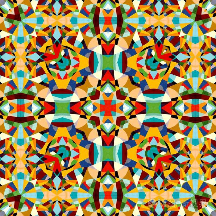 抽象色彩斑斓的六角形几何无缝图案对称万花筒时尚设计