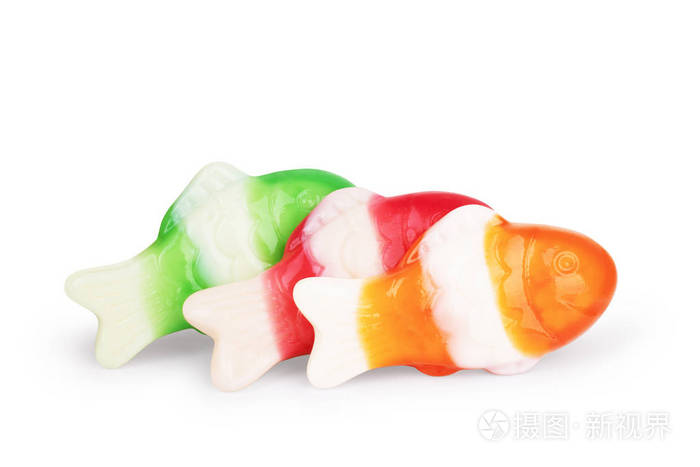 五颜六色的糖果鱼绿色红色橙色黄色白色背景