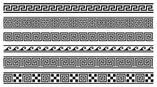 在白色背景上隔离的6个希腊风格几何无缝框架的矢量集