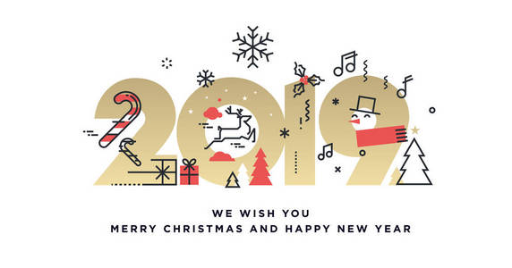 圣诞快乐，新年快乐，2019年商务贺卡。 矢量插图概念为背景派对邀请卡网站横幅社交媒体横幅营销材料。