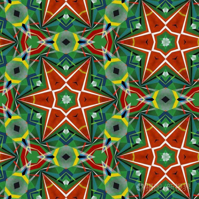 彩色六方几何无缝图案对称万花筒时装设计