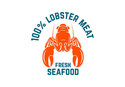 新鲜海鲜. 带有龙虾的徽章模板. 标志标签标志海报设计元素.