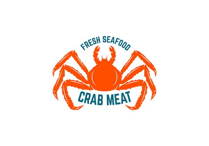 新鲜海鲜。 带有螃蟹的徽章模板。 标志标签标志海报设计元素。 矢量插图