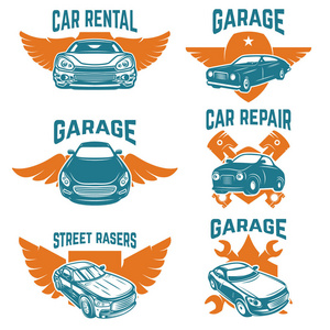 汽车修理车库汽车服务标志。 标志标签标志的设计元素。 矢量图像