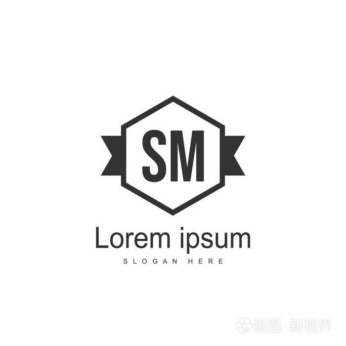 初始字母sm标志模板设计. 最小字母标志设计