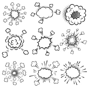 一套喜剧风格的爆炸和气泡。 海报横幅漫画书的设计元素。 矢量插图