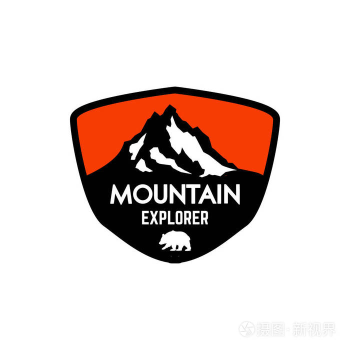 爬山带有岩石峰的徽记模板标志标签标志海报设计元素矢量插图