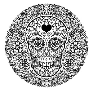 墨西哥糖头骨与花卉图案背景。 死者的一天。 海报贺卡横幅T恤传单徽章的设计元素。 矢量插图