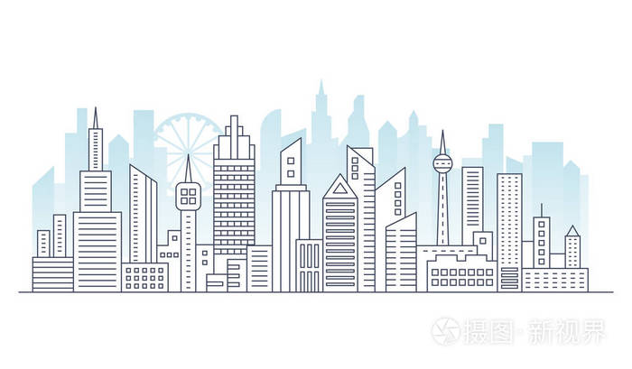 线现代城市大城市全景与色彩建设的背景.