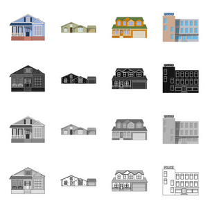 建筑物和前座图标的矢量设计。网站建筑和屋顶股票符号的收集