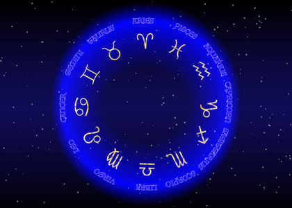 蓝色夜空和星星蓝色夜空背景插图占星术与星座-十二生肖的黄金星座