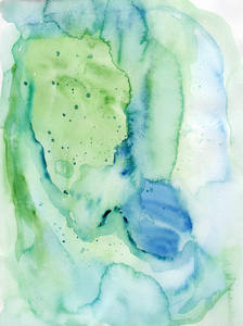 水彩抽象背景手画纹理水彩蓝色和绿色污渍。 背景壁纸封面和包装的设计。