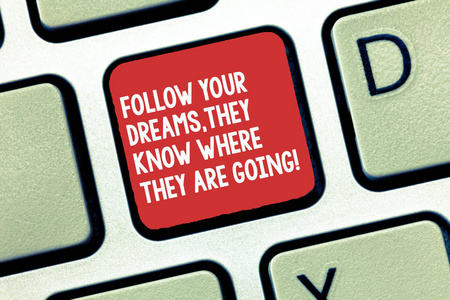 概念手写显示跟随你的梦想, 他们知道他们要去哪里。商务照片文本完成目标键盘意向创建计算机消息键盘的想法