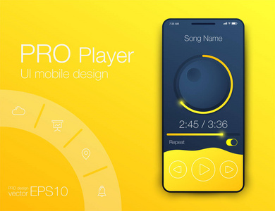 Ux 音频播放器模板。股票矢量 eps10