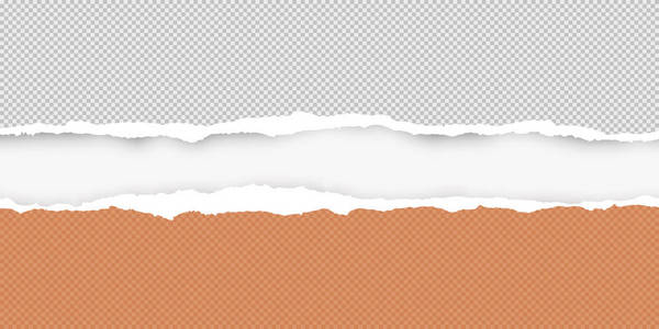 灰色和橙色的方形撕开的水平纸在白色背景上。向量例证