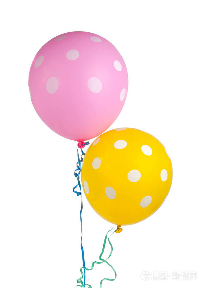 在白色上分离出两个带有白点的气球