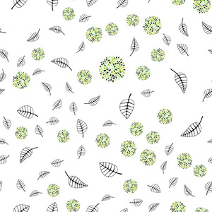 浅绿色矢量无缝自然图案与叶花。 现代抽象插图与叶子和花。 纺织品壁纸设计。