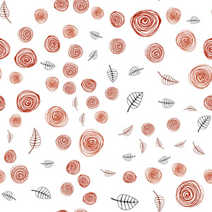 浅红色矢量无缝天然艺术品与叶子和花。 白色背景上印度风格的装饰设计。 织物壁纸设计图案。