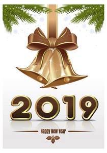 圣诞设计为2019年新年与叮当钟声。 圣诞贺卡2019年矢量插图