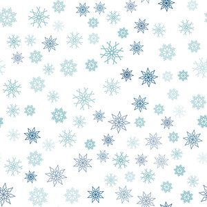 浅蓝色矢量无缝覆盖美丽的雪花。 闪烁的抽象插图与冰晶。 纺织品壁纸设计。