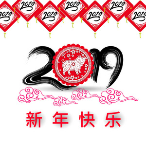 中国新年快乐，2019年猪年。 农历新年