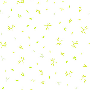 浅绿色黄色矢量无缝自然背景与树叶。 带有梯度的模糊抽象背景上的叶子。 纺织品壁纸设计。