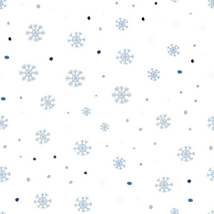 浅蓝色矢量无缝背景与圣诞雪花。 闪烁的抽象插图与冰晶。 壁纸面料制造商的时尚设计。