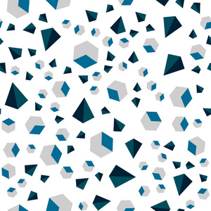 浅蓝色矢量无缝等距图案与多边形风格与立方体。 闪烁抽象插图与方格线。 窗帘窗帘的纹理。