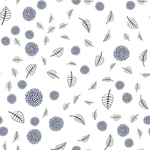 深蓝色矢量无缝抽象设计与叶花。 一幅优雅明亮的插图，有叶子和花。 名片网站模板。