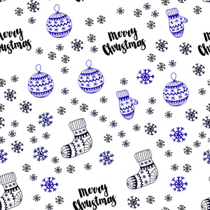 深蓝色矢量无缝背景与圣诞节雪花球袜子手套。 五颜六色的圣诞元素与梯度。 壁纸面料制造商的设计。