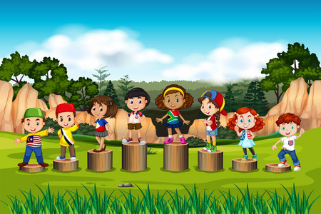 国际儿童在木架上的插图图片