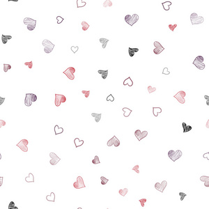 浅粉红色矢量无缝布局与甜蜜的心。 心在模糊的抽象背景上有五颜六色的梯度。 狂欢节浪漫传单图案。