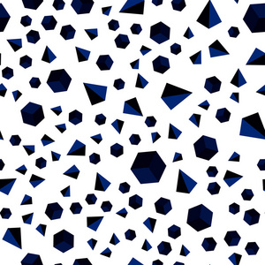 深蓝色矢量无缝等距布局与矩形三角形。 闪烁抽象插图与方格线。 时尚面料壁纸的图案。